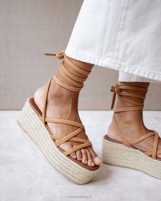 femmes chameau P64N406 Alohas patte-patte - espadrilles en cuir marron
