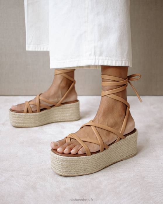 femmes chameau P64N406 Alohas patte-patte - espadrilles en cuir marron