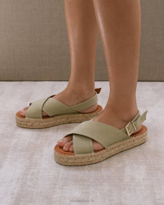 femmes kaki P64N268 Alohas lin croisé - espadrilles en toile verte