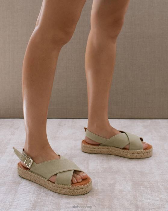 femmes kaki P64N268 Alohas lin croisé - espadrilles en toile verte