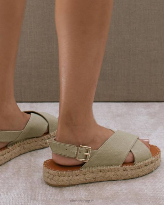 femmes kaki P64N268 Alohas lin croisé - espadrilles en toile verte