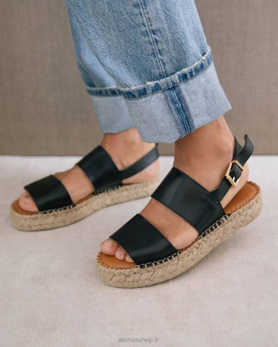 femmes noir P64N326 Alohas double bride - espadrilles en cuir noir