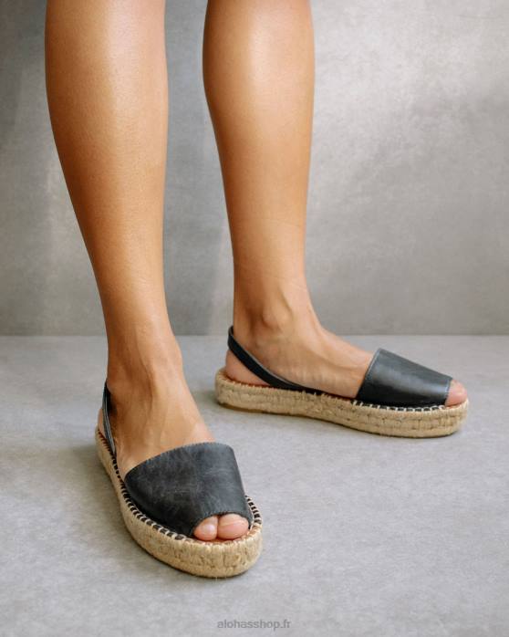 femmes noir P64N409 Alohas ibizas - espadrilles en cuir noir