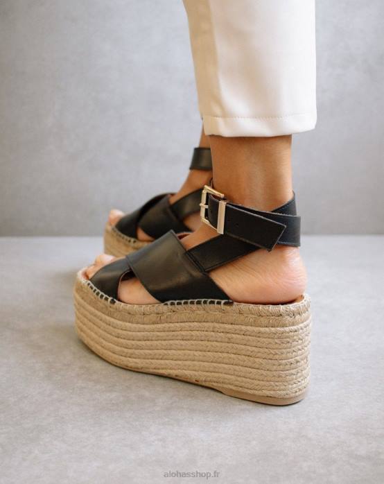 femmes noir P64N507 Alohas saule - espadrilles en cuir noir