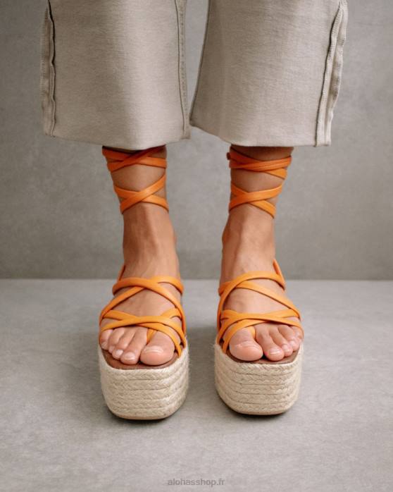 femmes vaporiser l'orange P64N405 Alohas patte-patte - espadrilles en cuir orange