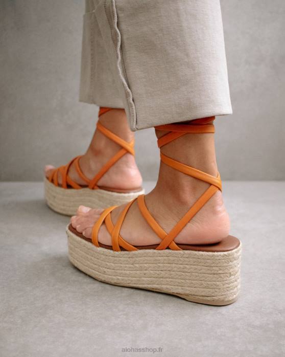femmes vaporiser l'orange P64N405 Alohas patte-patte - espadrilles en cuir orange