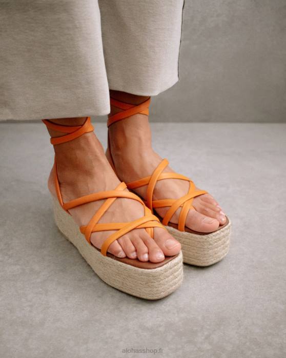 femmes vaporiser l'orange P64N405 Alohas patte-patte - espadrilles en cuir orange