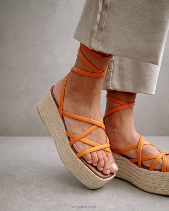 femmes vaporiser l'orange P64N405 Alohas patte-patte - espadrilles en cuir orange