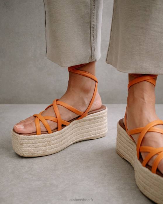 femmes vaporiser l'orange P64N405 Alohas patte-patte - espadrilles en cuir orange