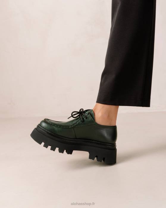 femmes Vert Jade P64N156 Alohas tycoon - mocassins en cuir vert foncé
