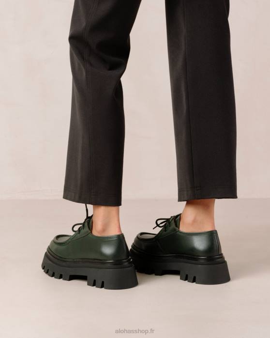 femmes Vert Jade P64N156 Alohas tycoon - mocassins en cuir vert foncé
