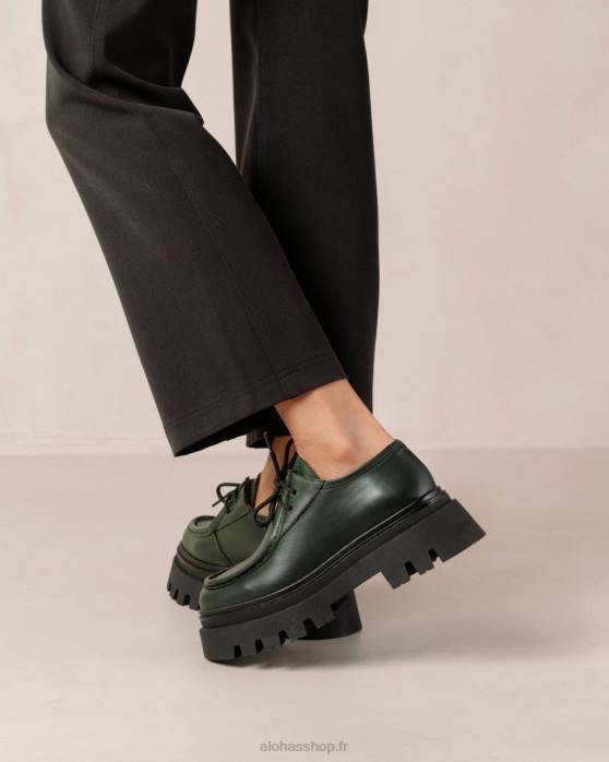 femmes Vert Jade P64N156 Alohas tycoon - mocassins en cuir vert foncé