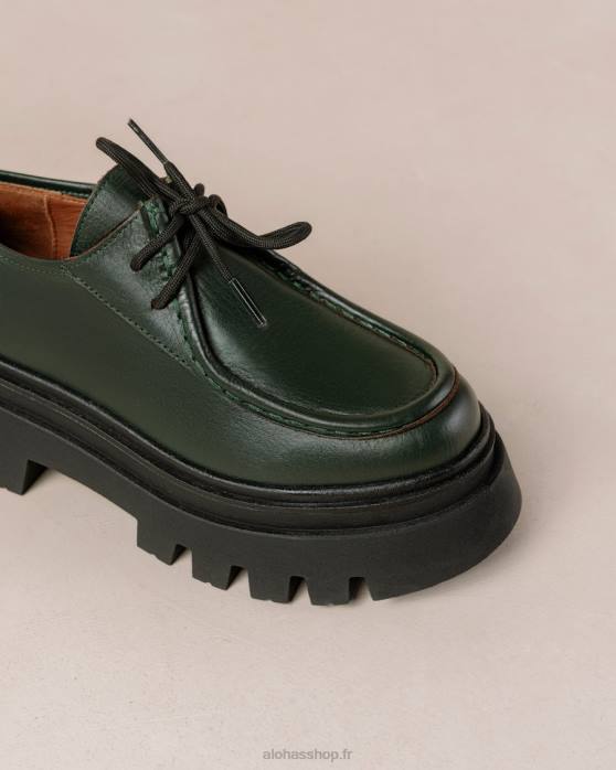 femmes Vert Jade P64N156 Alohas tycoon - mocassins en cuir vert foncé