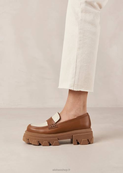 femmes beige ivoire P64N31 Alohas trailblazer bicolor - mocassins en cuir blanc et marron