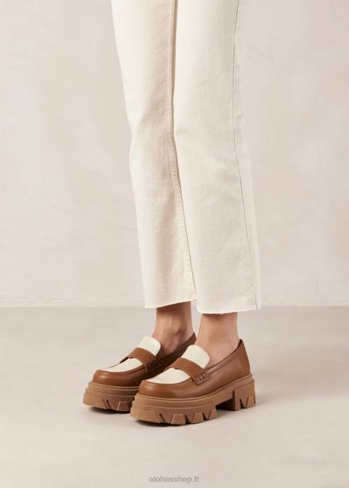 femmes beige ivoire P64N31 Alohas trailblazer bicolor - mocassins en cuir blanc et marron