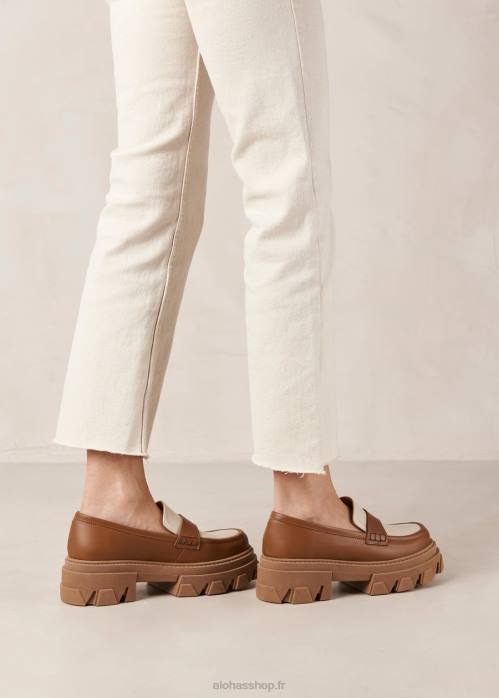 femmes beige ivoire P64N31 Alohas trailblazer bicolor - mocassins en cuir blanc et marron