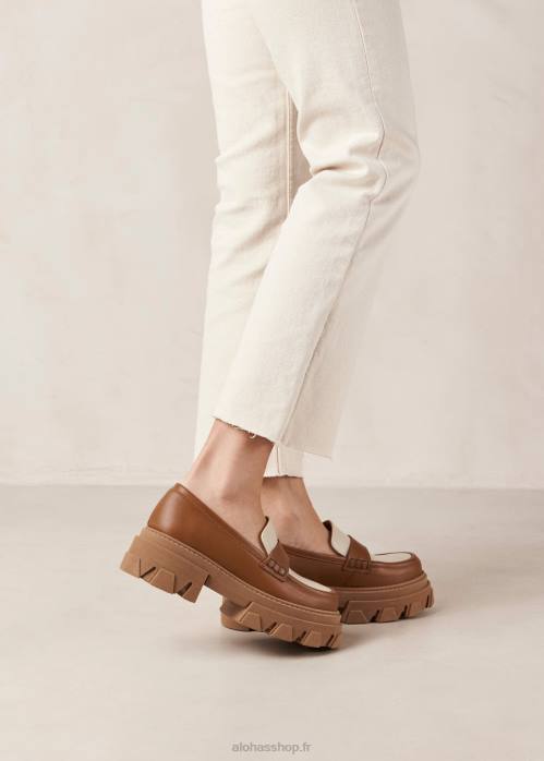 femmes beige ivoire P64N31 Alohas trailblazer bicolor - mocassins en cuir blanc et marron