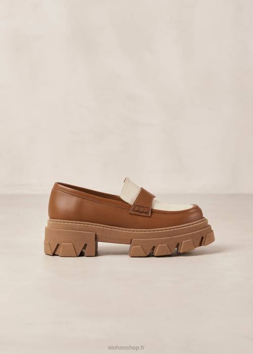 femmes beige ivoire P64N31 Alohas trailblazer bicolor - mocassins en cuir blanc et marron