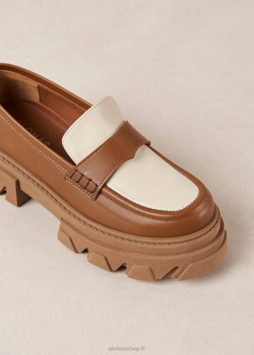 femmes beige ivoire P64N31 Alohas trailblazer bicolor - mocassins en cuir blanc et marron