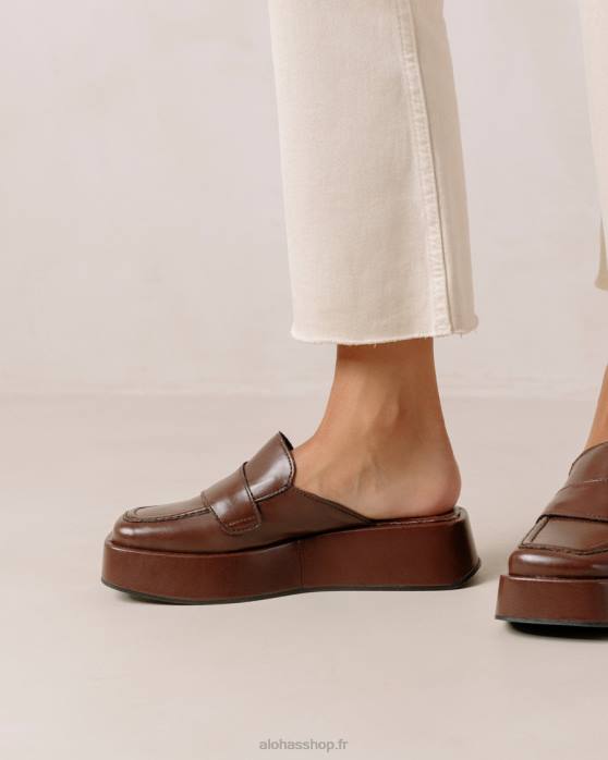 femmes brun terre d'ombre P64N313 Alohas tempera - mocassins en cuir vegan marron foncé