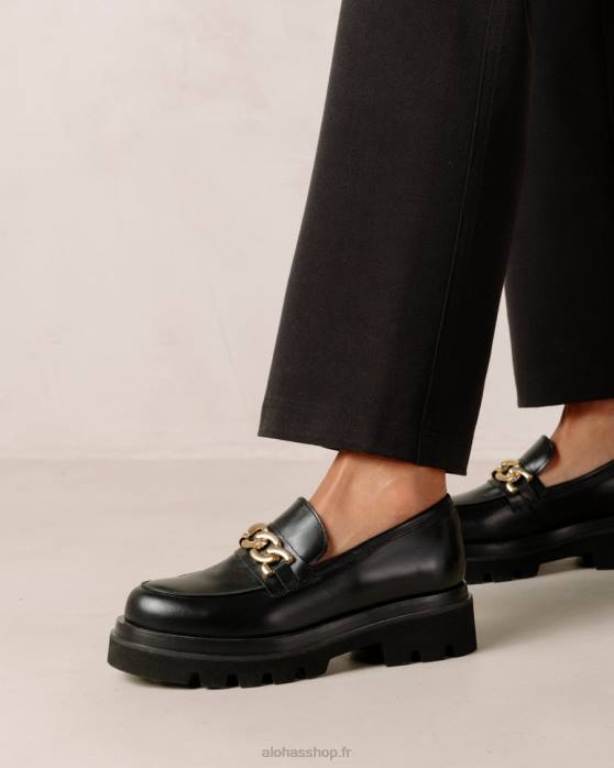 femmes chaîne noire P64N412 Alohas track - mocassins en cuir noir