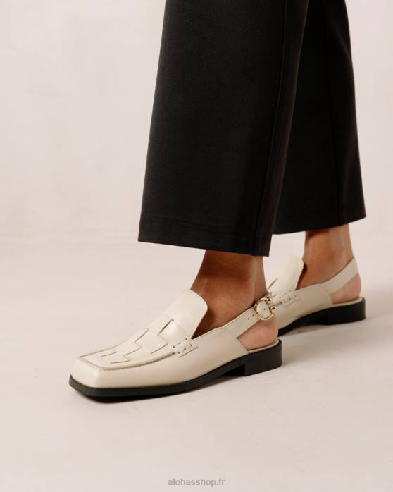femmes crème P64N308 Alohas abe tressé - mocassins en cuir blanc