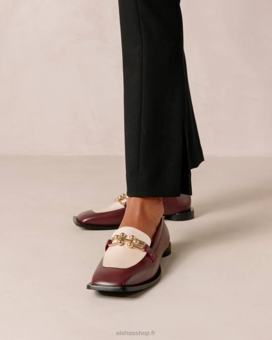 femmes crème bordeaux P64N418 Alohas projecteur - mocassins en cuir blanc et rouge