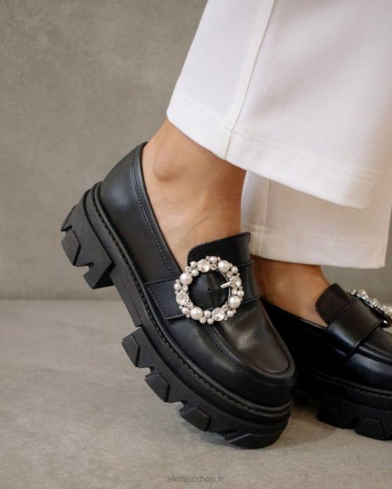 femmes cristal noir P64N29 Alohas cristal trailblazer - mocassins en cuir noir
