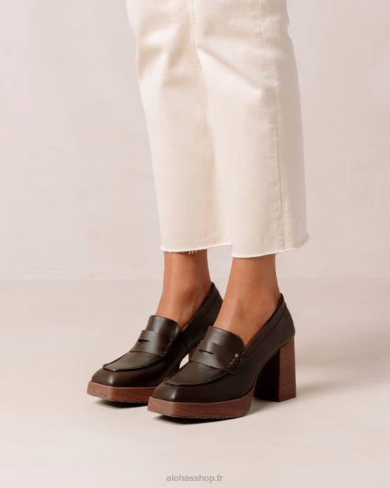 femmes maïs café brun P64N390 Alohas occupé - mocassins en cuir vegan marron