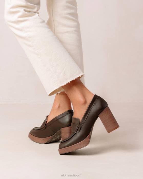 femmes maïs café brun P64N390 Alohas occupé - mocassins en cuir vegan marron