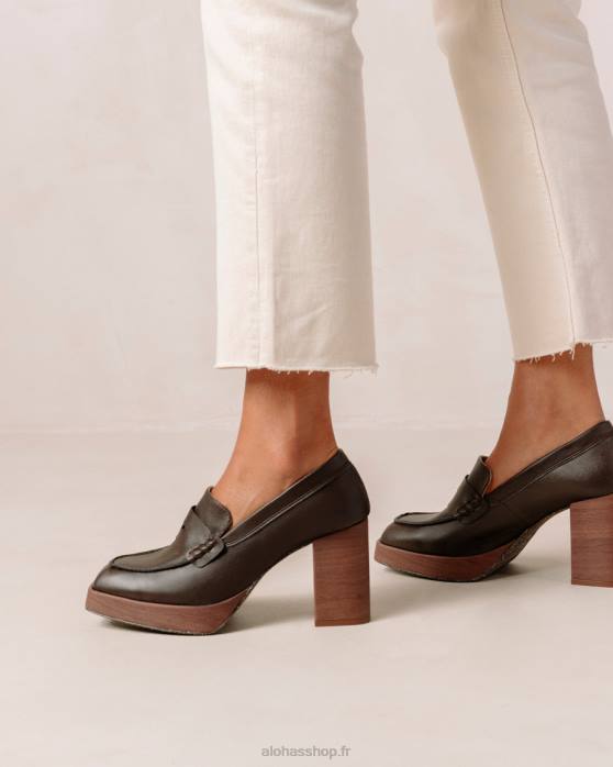 femmes maïs café brun P64N390 Alohas occupé - mocassins en cuir vegan marron