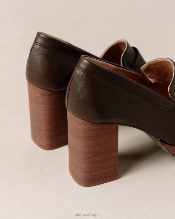femmes maïs café brun P64N390 Alohas occupé - mocassins en cuir vegan marron