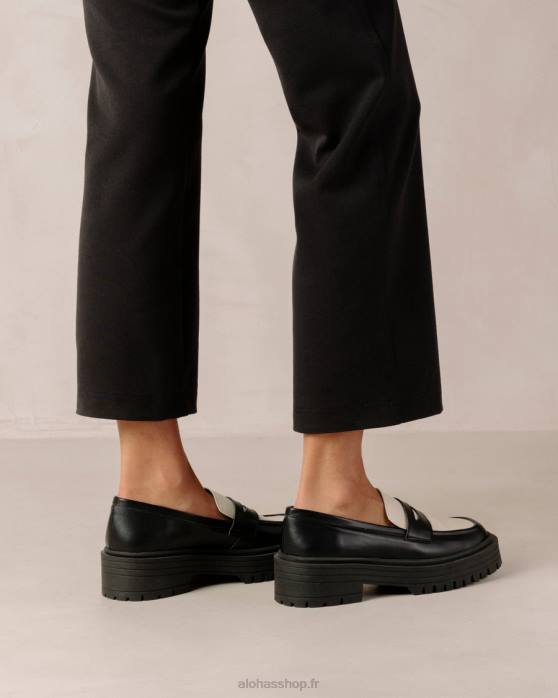 femmes noir P64N143 Alohas masque - mocassins en cuir vegan noir