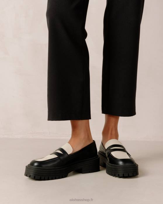 femmes noir P64N143 Alohas masque - mocassins en cuir vegan noir