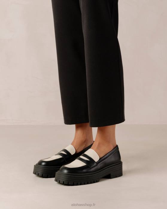 femmes noir P64N143 Alohas masque - mocassins en cuir vegan noir