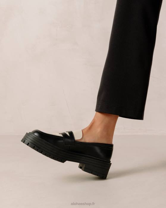 femmes noir P64N143 Alohas masque - mocassins en cuir vegan noir
