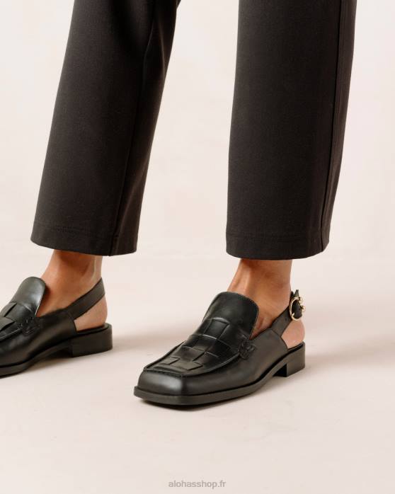 femmes noir P64N307 Alohas abe tressé - mocassins en cuir noir