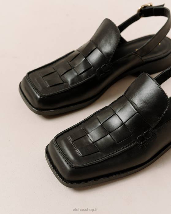 femmes noir P64N307 Alohas abe tressé - mocassins en cuir noir