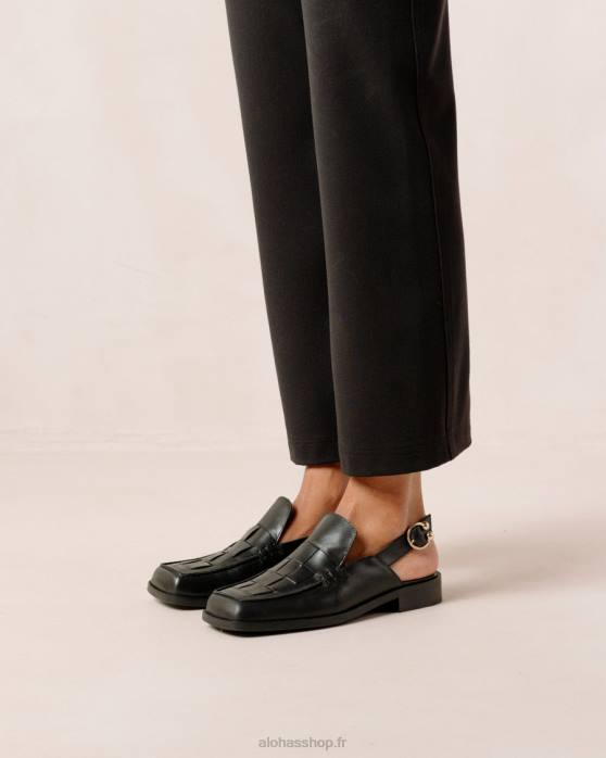 femmes noir P64N307 Alohas abe tressé - mocassins en cuir noir