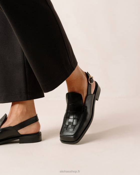femmes noir P64N307 Alohas abe tressé - mocassins en cuir noir