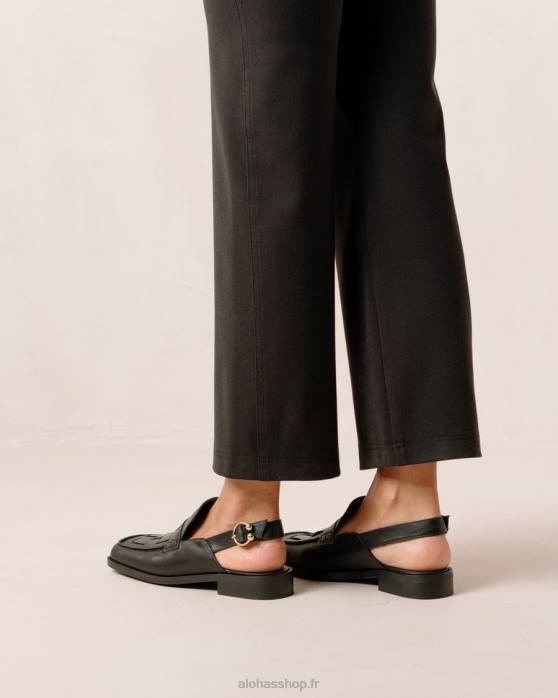 femmes noir P64N307 Alohas abe tressé - mocassins en cuir noir