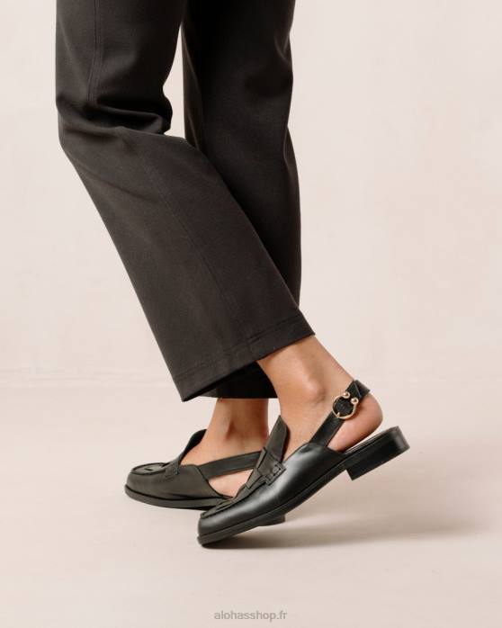 femmes noir P64N307 Alohas abe tressé - mocassins en cuir noir
