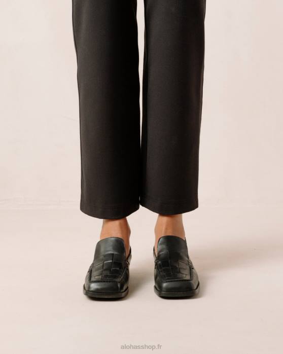 femmes noir P64N307 Alohas abe tressé - mocassins en cuir noir