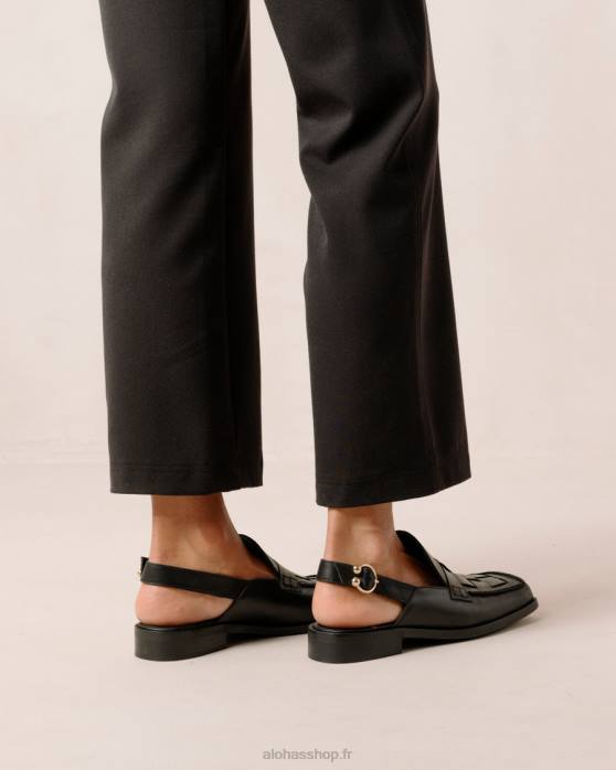 femmes noir P64N307 Alohas abe tressé - mocassins en cuir noir