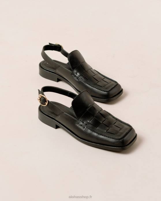 femmes noir P64N307 Alohas abe tressé - mocassins en cuir noir