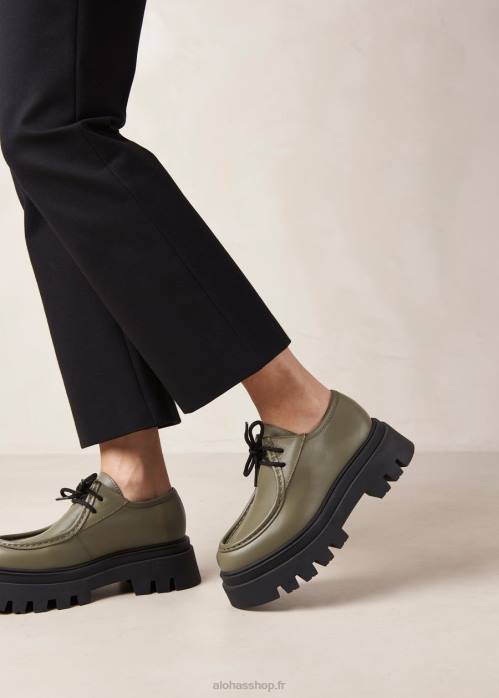 femmes olive poussiéreuse P64N155 Alohas tycoon - mocassins en cuir vert