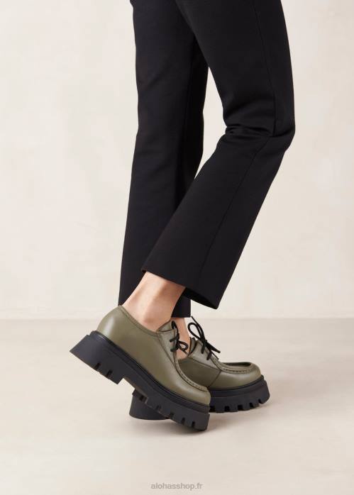 femmes olive poussiéreuse P64N155 Alohas tycoon - mocassins en cuir vert