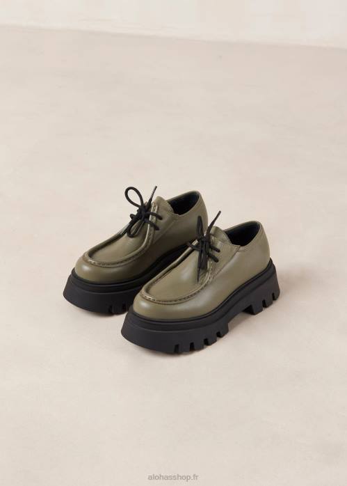 femmes olive poussiéreuse P64N155 Alohas tycoon - mocassins en cuir vert