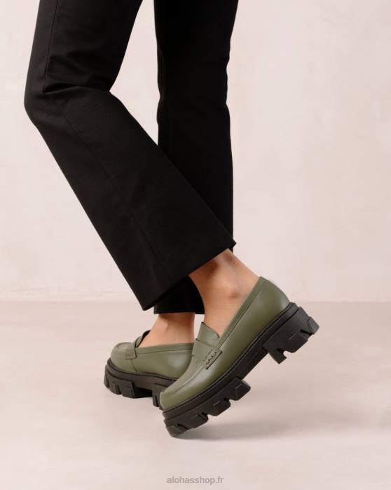 femmes olive poussiéreuse P64N26 Alohas trailblazer - mocassins en cuir vert