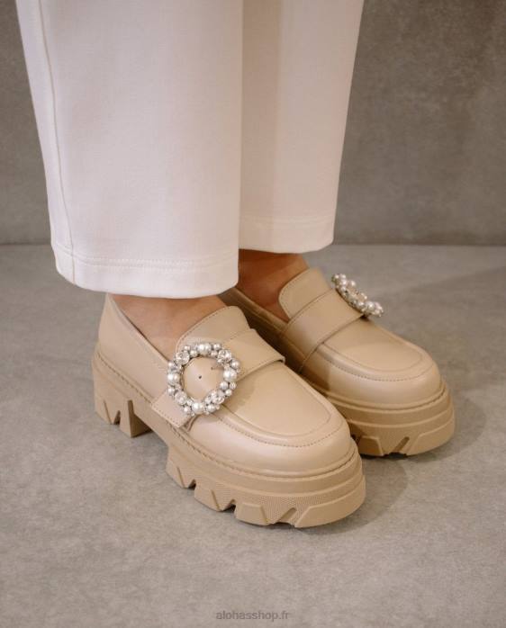 femmes pierre de cristal beige P64N30 Alohas cristal trailblazer - mocassins en cuir beige